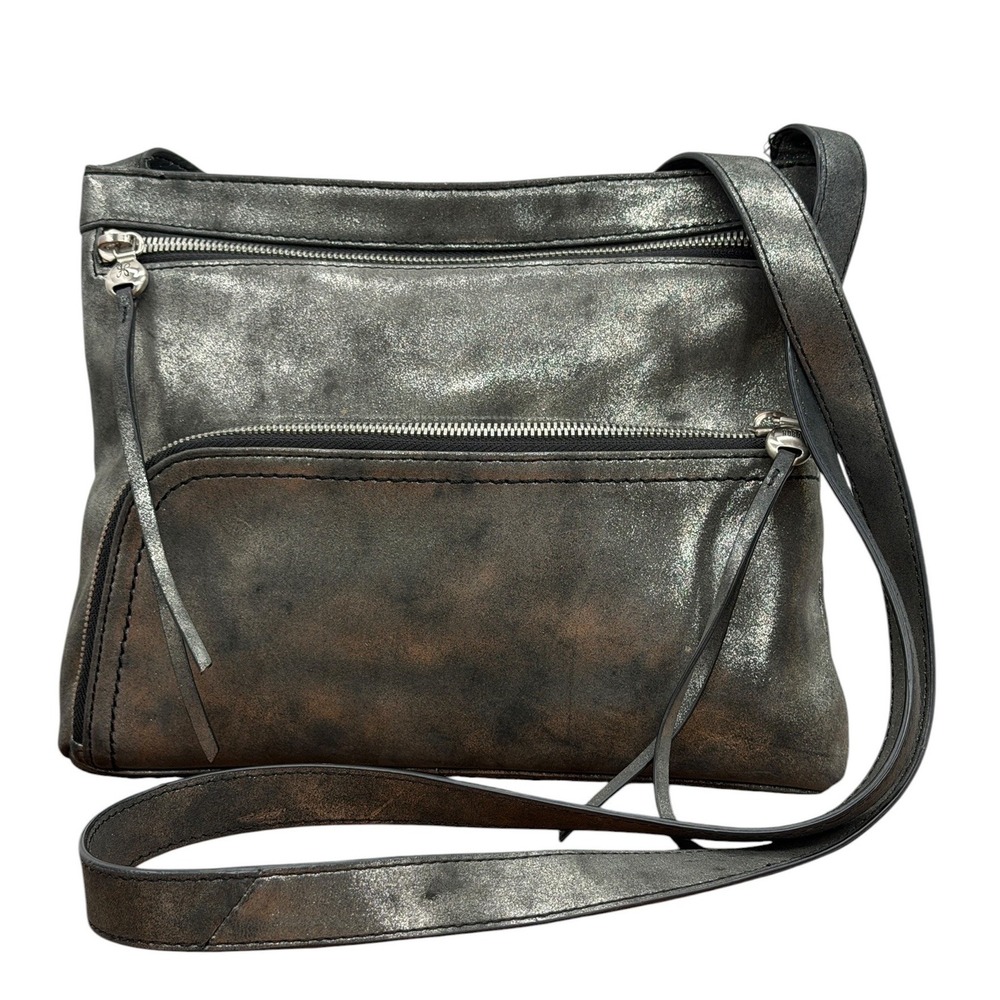 Hobo The Original Crossbody Bag Womens Silver Metallic Leather Edgy Minimalist